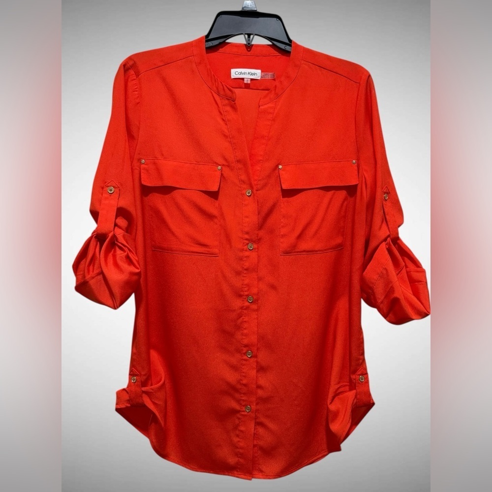 Calvin Klein Vibrant Red / Coral Utility Blouse Size Medium